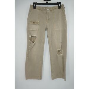 Pilcro Pants Womens 25 Khaki Cargo Utility Distressed Ripped Straight Twill